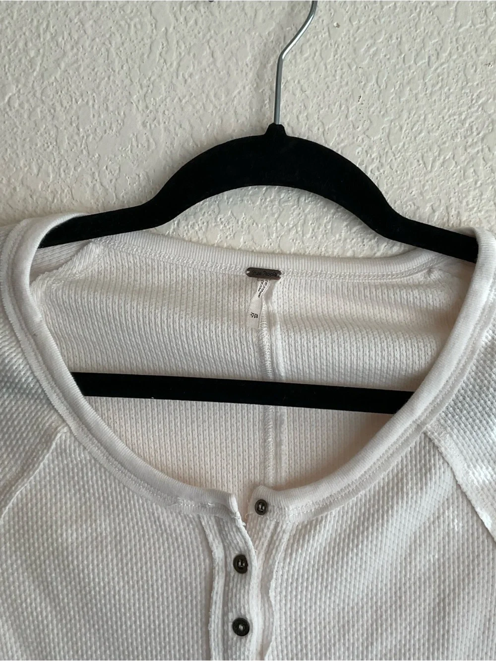 Free People Ivory Waffle Knit/Blue Cuff Henley